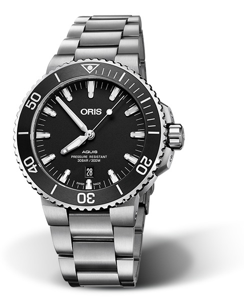 Oris aquis top date black dial