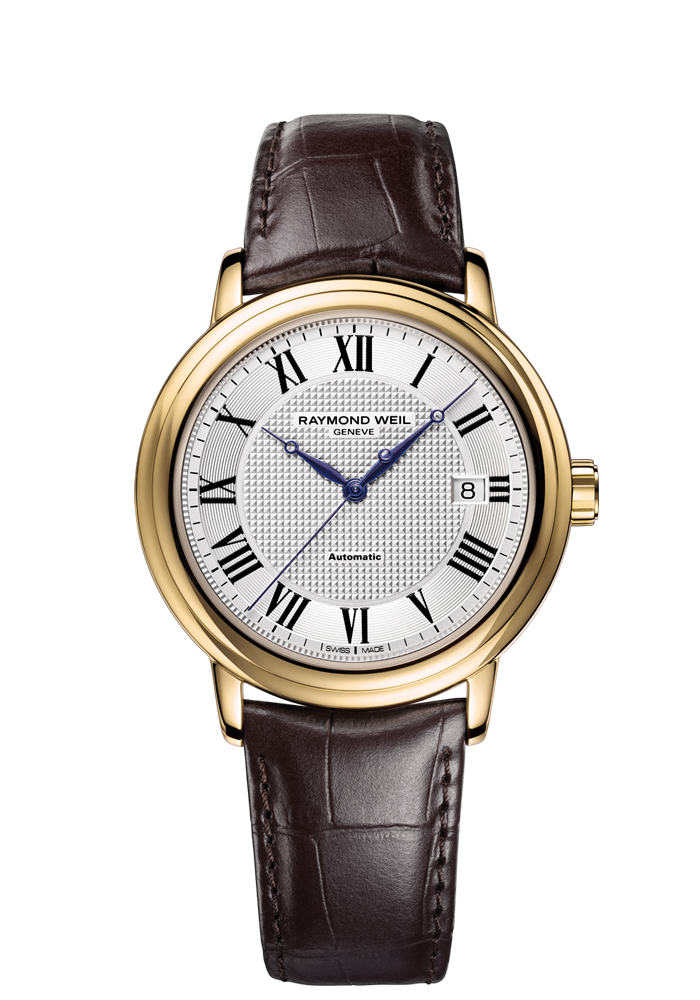 RAYMOND WEIL MAESTRO YELLOW GOLD ON BLACK LEATHER